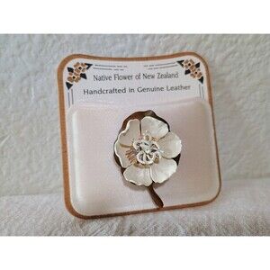 Vintage Genuine Leather New Zealand Flower Pin Hand Painted